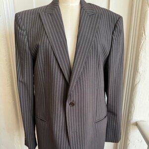 JOHN VARVATOS Brown Pinstripe Wool Poly Elastine Peak Lapel Blazer Sz 42